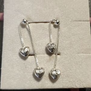 Sterling Silver Diamond Cut Heart Dangle Slide Earrings